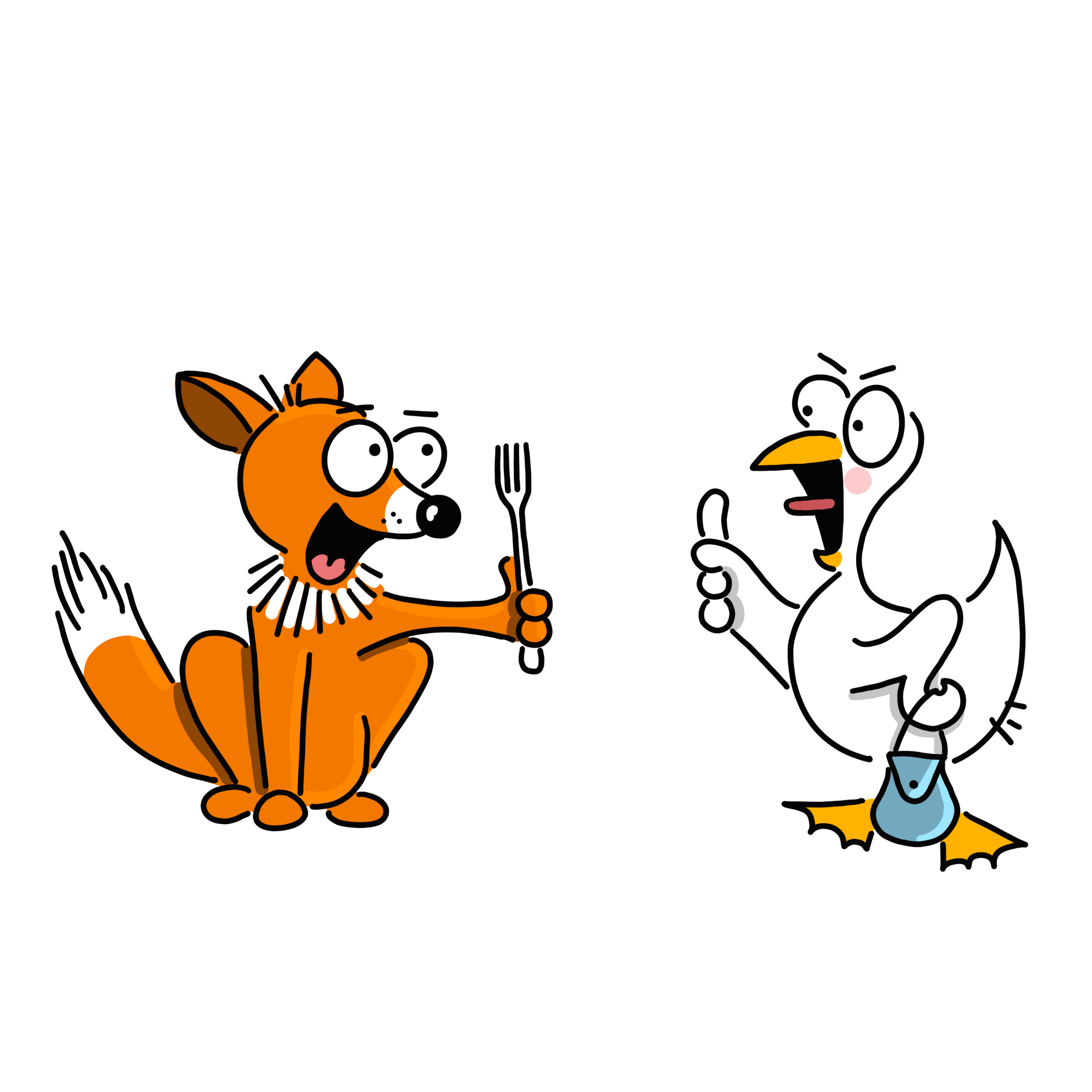 Fuchs mit Gabel und Gans mit Tasche Unternehmensberatung Denifle.